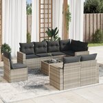 vidaXL Salon de jardin 9 Pièces avec coussins gris clair résine tressée