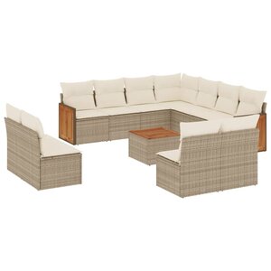 vidaXL Salon de jardin avec coussins 12 Pièces beige résine tressée