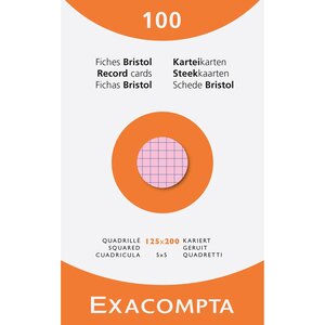 Étui De 100 Fiches - Bristol Quadrillé 5x5 Non Perforé 125x200mm - Couleurs Assorties - Exacompta