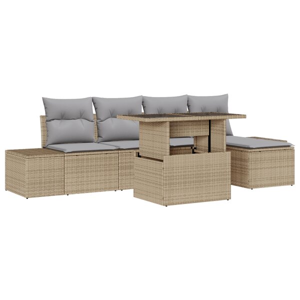 vidaXL Canapé de jardin 6 pièces avec coussins en rotin beige