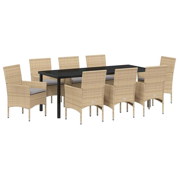 vidaXL Ensemble de salle à manger pour jardin 9 Pièces Beige polyrotin