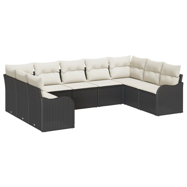 Ensemble de canapés jardin 9 pièces avec coussins poly rotin noir