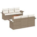 Ensemble de canapé de jardin 7 pièces avec coussins Beige Poly Rattan Acacia