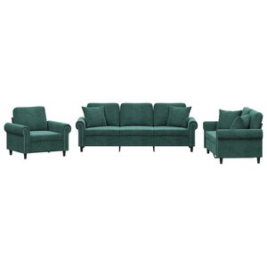 vidaXL Ensemble de canapés 3 Pièces avec coussins vert foncé velours