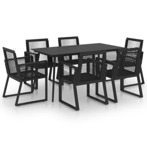 vidaXL Ensemble à manger d'extérieur 7 Pièces Rotin PVC Noir