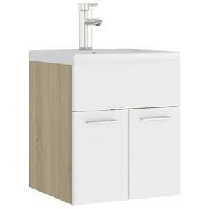 vidaXL Armoire d'évier avec lavabo intégré blanc et chêne sonoma
