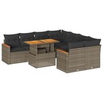 vidaXL Salon de jardin avec coussins 9 Pièces gris résine tressée acacia