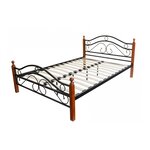 Design metal lit double 140 x 200 cadre de lit lattes bois neuf noir brun