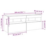 vidaXL Meuble TV mural avec lumières LED gris béton 100x30x40 cm