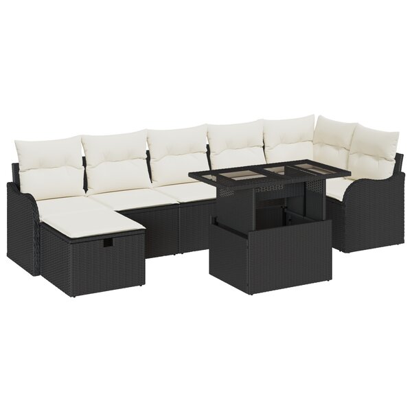 Ensemble de Canapé de Jardin vidaXL 8 Pièces avec Coussins Noir Rattan Poly