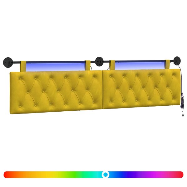 vidaXL Tête de lit suspendue Avec lumière LED Jaune Velours