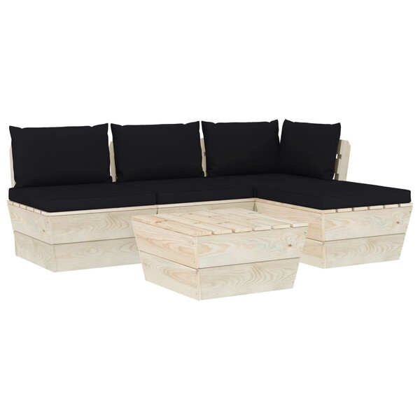 vidaXL Salon de jardin palette 5 Pièces avec coussins Épicéa imprégné