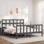 vidaXL Cadre de lit avec tête de lit gris King Size bois massif