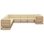 vidaXL Salon de jardin 10 Pièces avec coussins Marron miel Bois de pin