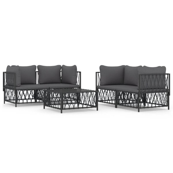 vidaXL Salon de jardin avec coussins 5 Pièces anthracite acier