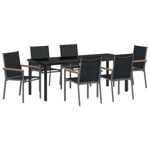 vidaXL Ensemble de salle à manger pour jardin 7 Pièces Noir