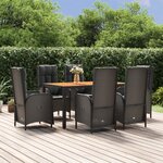 vidaXL Ensemble à manger de jardin coussins 7Pièces Noir Résine tressée