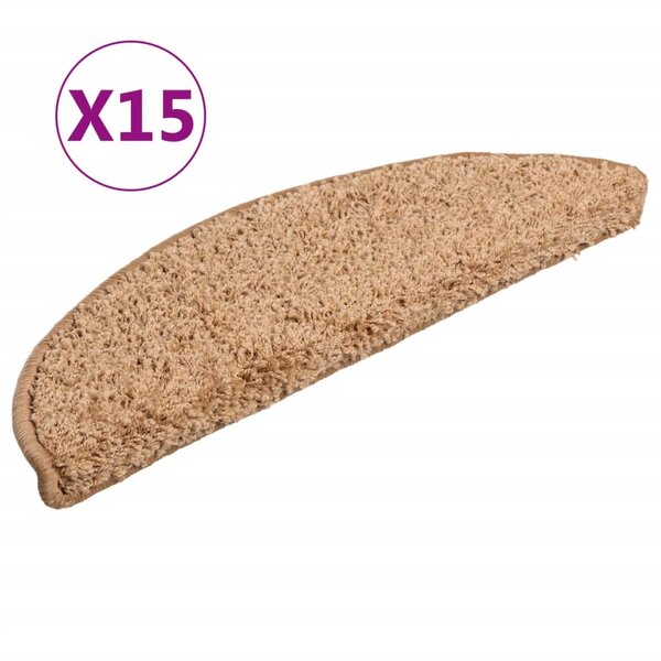 vidaXL Tapis d'escalier 15 pièces 56 x 17 x 3 cm Beige Demi-rond