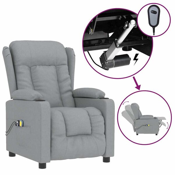 vidaXL Fauteuil électrique de massage Gris clair Tissu