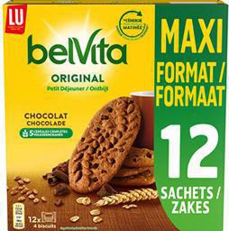 LU Belvita - Biscuits Petit Déjeuner Original chocolat le paquet de 12 sachets - 600g