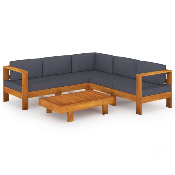 Salon de jardin meuble d'extérieur ensemble de mobilier 6 pièces avec coussins gris foncé bois d'acacia 02_0016787