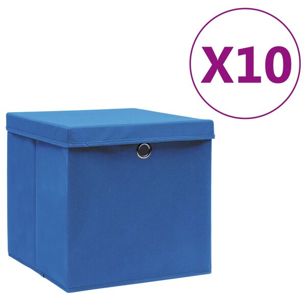 vidaXL Boîtes de rangement avec couvercles 10 Pièces 28x28x28 cm Bleu