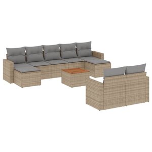 vidaXL Salon de jardin et coussins 10 Pièces mélange beige résine tressée