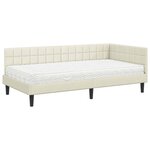 vidaXL Cadre de lit d'angle avec matelas Crème 90 x 190 cm Velours