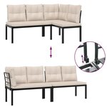 vidaXL Salon de jardin avec coussins 7 Pièces noir acier enduit de poudre