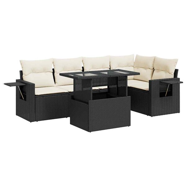 vidaXL Salon de jardin 6 Pièces avec coussins noir résine tressée