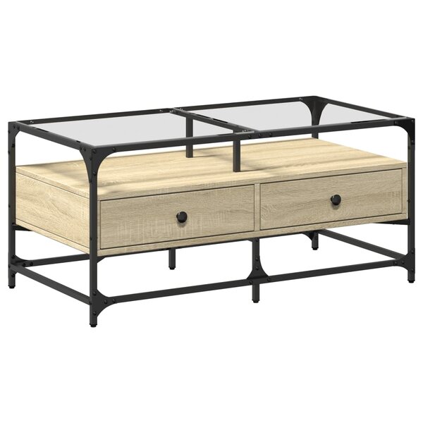vidaXL Table basse et dessus en verre chêne sonoma 98 5x50x45 cm acier