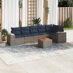 vidaXL Salon de jardin 7 Pièces avec coussins gris résine tressée