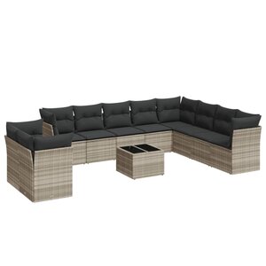vidaXL Salon de jardin 11 Pièces avec coussins gris clair résine tressée
