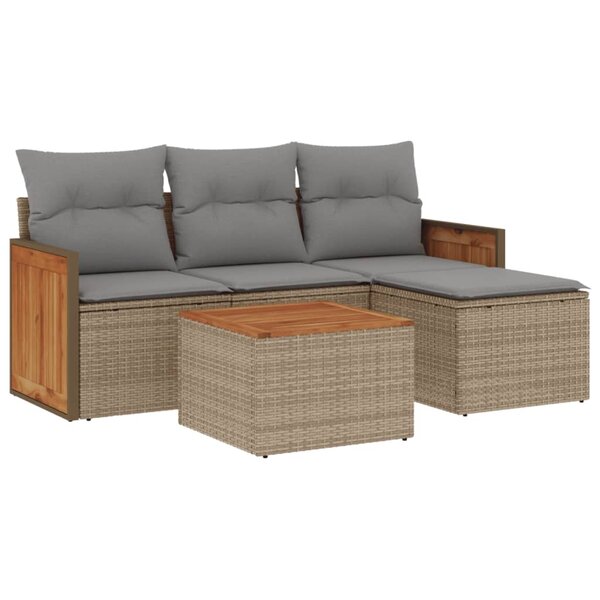 vidaXL Salon de jardin avec coussins 5 Pièces beige résine tressée