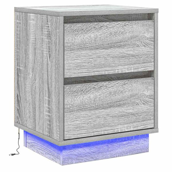 vidaXL Meuble de chevet avec lumières LED Gris Sonoma 39x34 5x50 cm