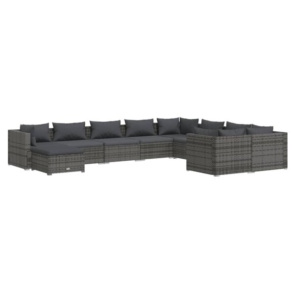 Salon de jardin meuble d'extérieur ensemble de mobilier 10 pièces avec coussins résine tressée gris 02_0015137