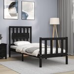 vidaXL Cadre de lit avec tête de lit noir petit simple bois massif