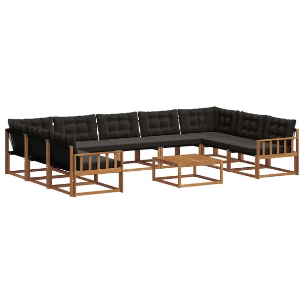 vidaXL Ensemble de canapés d'extérieur 10 Pièces Naturel et Noir