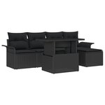 Ensemble de canapé jardin 6 pièces avec coussins Rattan Poly Noir