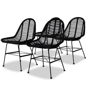 vidaXL Chaises à manger lot de 4 noir rotin naturel