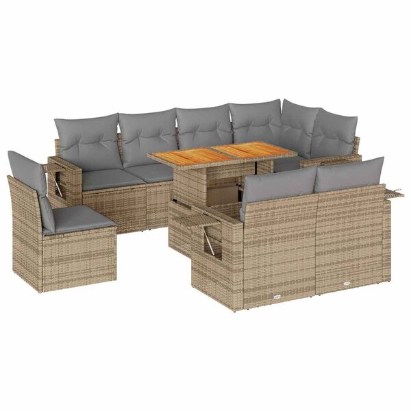 vidaXL Salon de jardin avec coussins 9 Pièces beige résine tressée