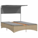 vidaXL Chaise longue double et auvent et coussins mélange beige rotin