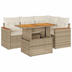 vidaXL Salon de jardin avec coussins 5 Pièces beige résine tressée acacia