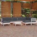 vidaXL Salon de jardin 10 Pièces avec coussins blanc bois de pin massif