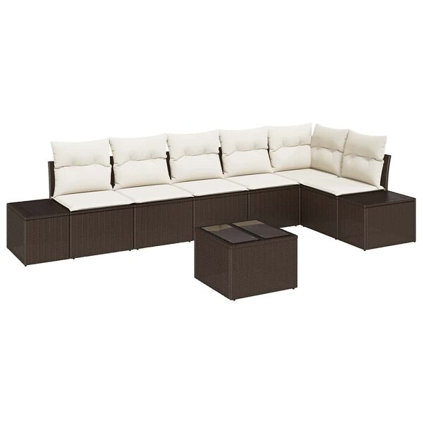 vidaXL Ensemble de canapé de jardin 7 Pièces Marron et crème Poly rotin