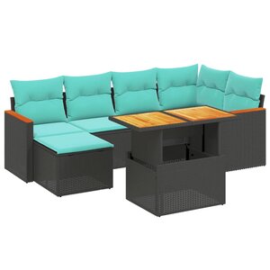 vidaXL Salon de jardin 7 Pièces avec coussins noir résine tressée