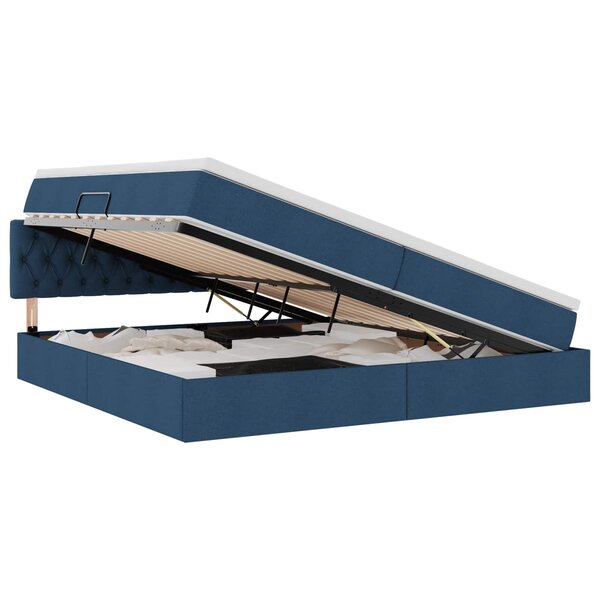 vidaXL Lit de rangement LED avec matelas Bleu 200 x 200 cm Tissu