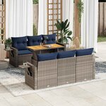 vidaXL Salon de jardin avec coussins 7 Pièces gris résine tressée
