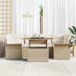 vidaXL Ensemble de canapé de jardin 7 Pièces Beige Poly rotin