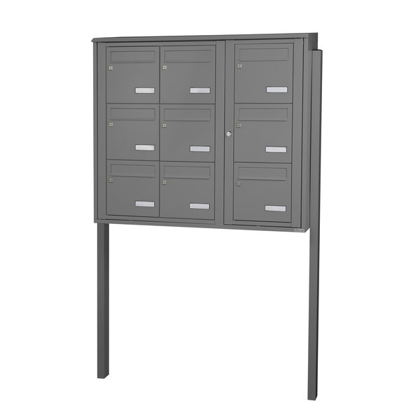 Bloc collectif Leabox  3x3  grade 3  simple face  extérieur  fixation sur pieds à sceller  gris poussière ral 7037 finition brillante